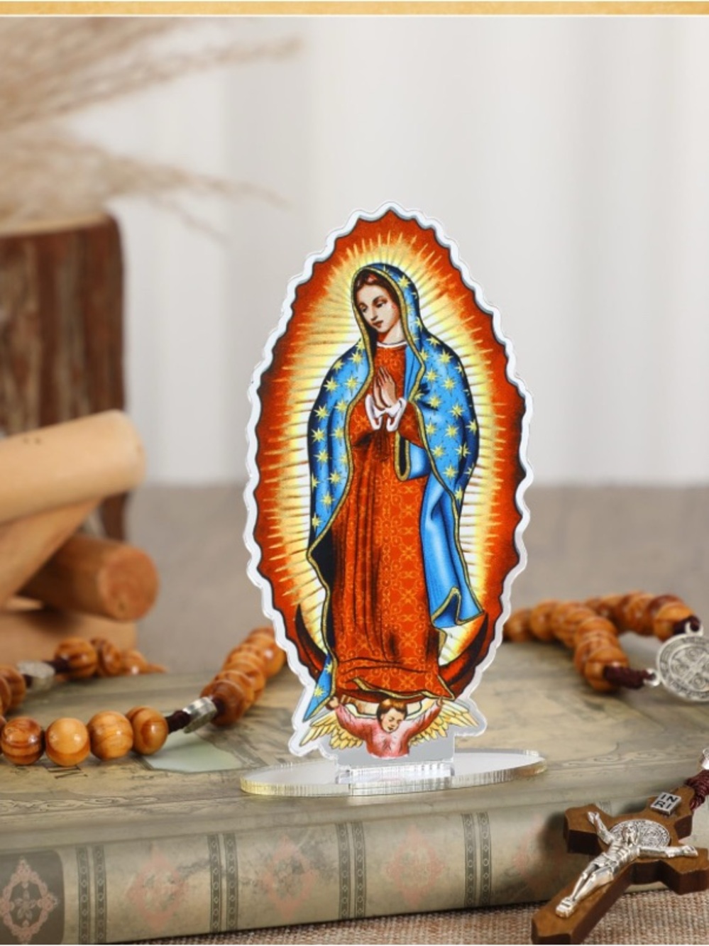 Our Lady of Guadalupe Decorative Acrylic Shrine - Blue & Red (6 count)